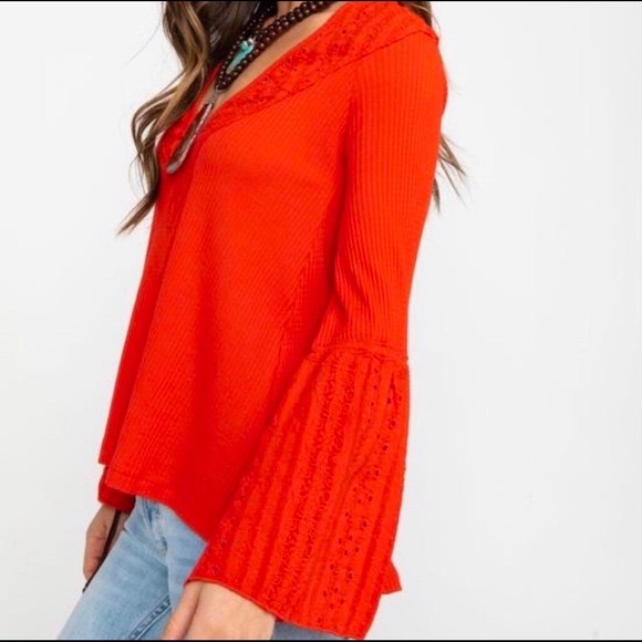 Free People | Eyelet Bell-Sleeved Too | Size XS - Picture 2 of 7